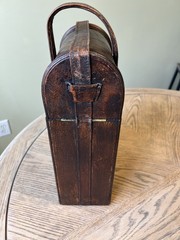 Antique Double Bottle Wine Caddy Wood And Leather W/ Buckle