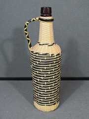 Vintage 70s Plastic Tube Weave Black & White Glass Bottle