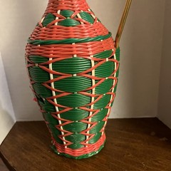 Vintage 70’s Scoubidou Wine Bottle Green And Red