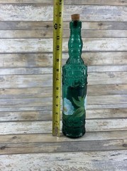VTG Teal Blue 13&Prime; Decorative Empty Bottle Wine/Oil/Syrup Swanky Barn Flower