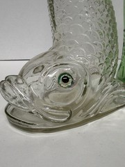 VTG Italian Green Fish Shaped & Portuguese 1969 Fish Shaped Glass Wine Bottles