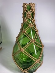Macrame Wrapped Glass Wine Bottle Green Grapes Textured Gorgeous Half Gallon