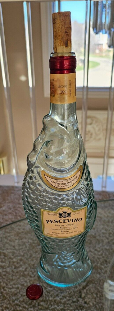 Fish Shaped Italian Wine Empty Bottle 13&Prime; Pescevino VTG Glass Sculpture Nautical