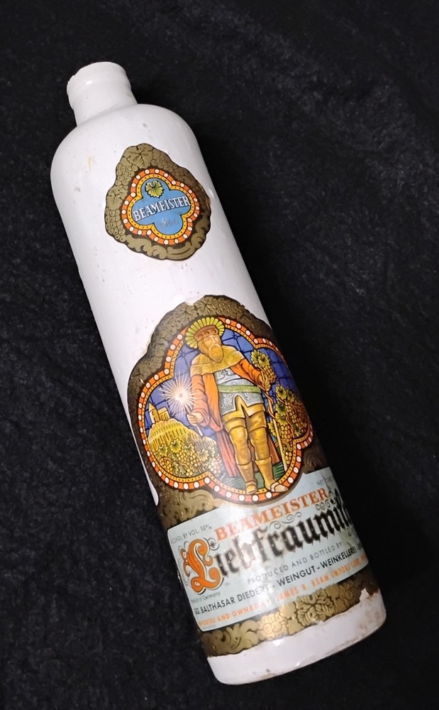 VTG 1960s/70s Beameister Liebfraumilch white Stoneware Bottle with lables