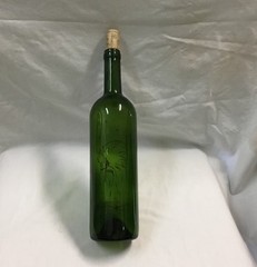 Vintage Dark Green Wine Champagne Bottle with Indian Image Painted 12&Prime; Tall