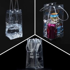 3 Pack Portable Ice Wine Bag, Collapsible Clear PVC Pouch Wine Cooler Bag, Wine