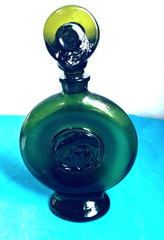 Vintage French DECO Emerald Green Wine Bottle/ Stopper MONTESQUIOU signed empty