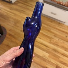 Royal Blue Happy Cat Wine Bottle RHEINHESSEN-RIESLING Cobalt Blue 13&Prime;T Empty