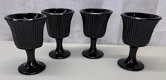 Set of 4 Black Onyx 4 1/8&Prime; RIBBED ROSE WINE GOBLETS