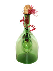 Princess House Green Glass Wine Bottle Ice Chamber Cooler Straw Stoppers Italy