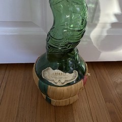 Vtg Empoli 34” Tall Glass Green Bottle Italy Chianti Swirl Cork Label Basket