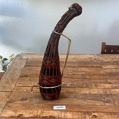 Vintage Plastic Wicker Wrapped Wine Bottle Decanter Iberia 60’s Red Brown Black