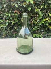 Vintage pressed green glass wine bottle, Embossed seal, Unique Shape￼