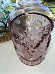 Set Of 3 Glass Embossed Grape Motif WINE Bottles With Basket Corks 7.75” To 9.5”