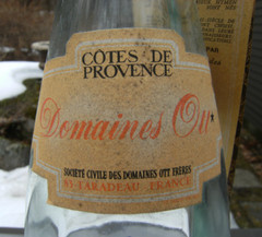 Vintage, Domaines Ott, 75 cl. wine bottle(empty) with tag and wine map. 1969