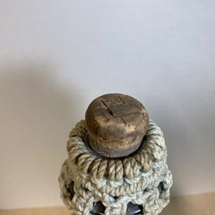 VTG MCM Macrame Green Glass Bottle Wood Beads Boho 12” Retro 70s Genie