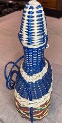 Boho Mid Century Woven Scoubidou Wicker Wrapped Viresa Wine Bottle – vintage