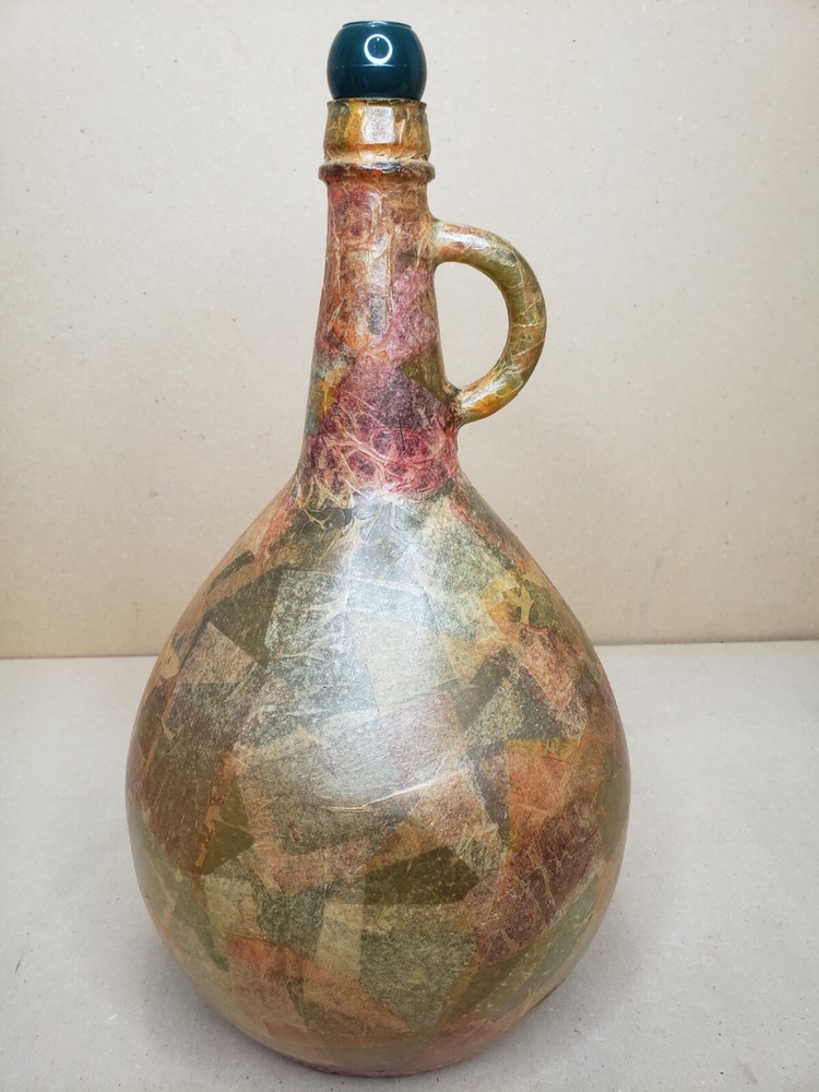 Vintage Green Glass Almaden Est. 1852 Half Gallon Empty Wine Bottle Papermached