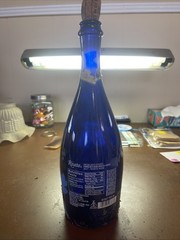 Cobalt Blue Glass Wine Bottle — 750 ml. Moscato Risata 2017 White Wine EMPTY