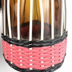 Vintage Spanish Barware Plastic Wicker Wrapped Wine Bottle 15” Decanter