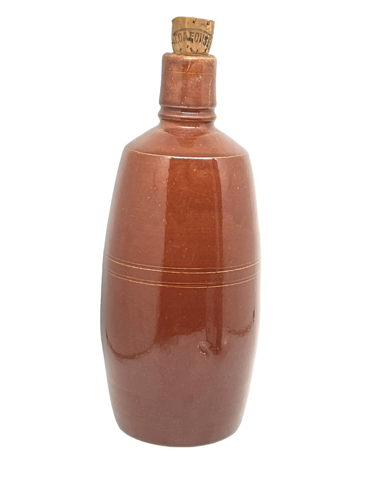 1970s J.M. Da Fonseca Portugal Stoneware Brownware Pottery Empty Bottle w/Cork