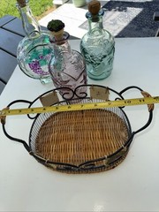 Set Of 3 Glass Embossed Grape Motif WINE Bottles With Basket Corks 7.75” To 9.5”