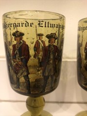 Antique Pair (2) Soda Glass Civil Guard Burgergarde Ellwagen Germany Wine Beer