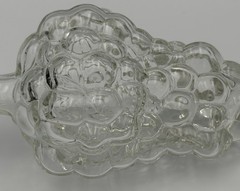Vintage Clear Glass Grape Cluster Figural Bottle Decanter with Black Screw Cap