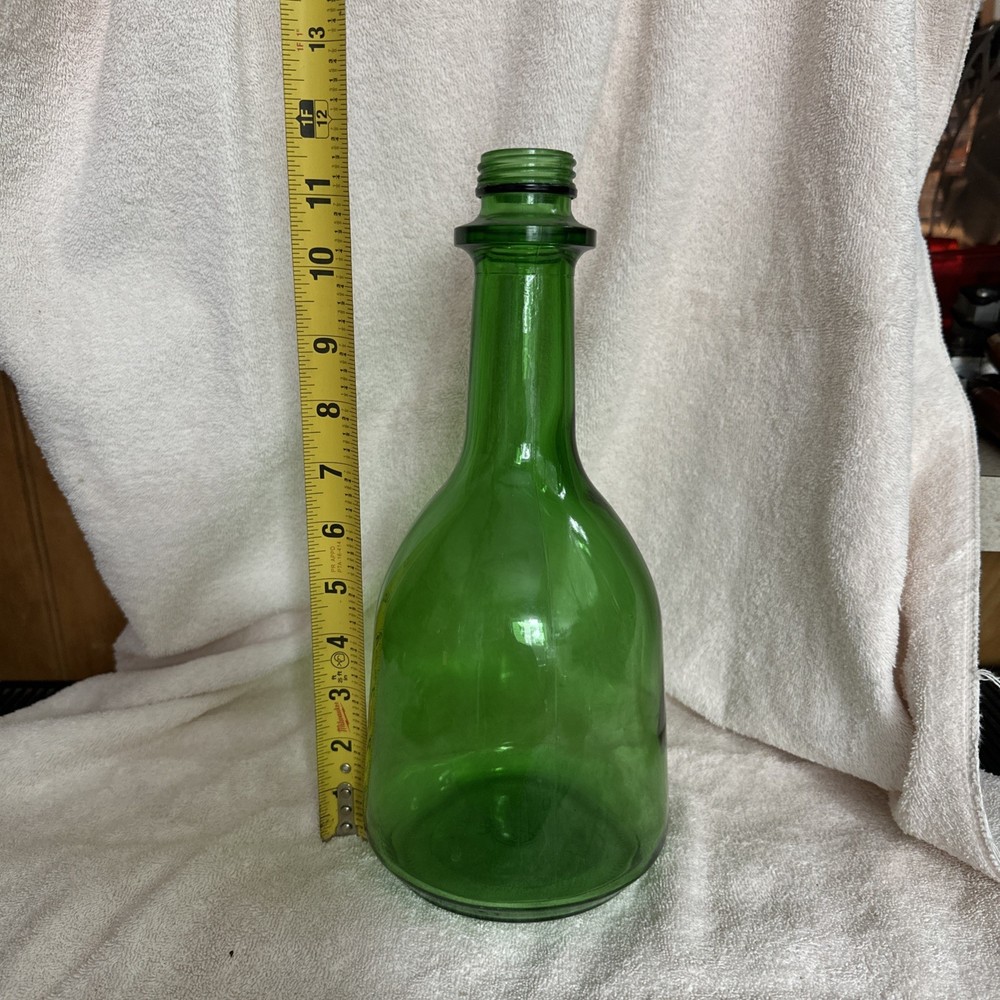 Vintage 3 Liter Green Glass Wine Jug 12 Inch Tall Decor