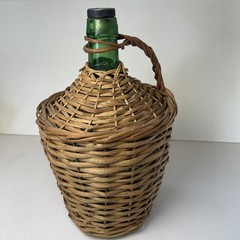 Vtg Wicker Wrapped Demijohn De Muller Viresa Spain Green Glass Wine Bottle 13.5”