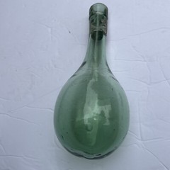 Antique Vintage Hand Blown Wine Bottle Torpedo Round Bottom Green Glass 8.5”