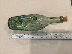 Vintage Wine Bottle Decanter Basket Pattern Greenish Hue Hand Blown