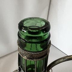 ANTIQUE 9.5” FILIGREE Wrapped Emerald GREEN GLASS Decanter