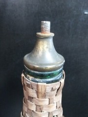 Vintage Large Wicker Wrapped Glass 24” Green Wine Bottle lamp Parts Repair