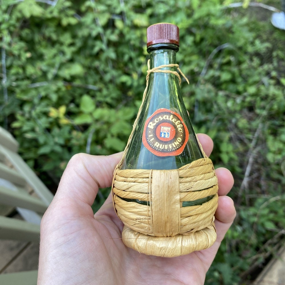 RUFFINO VTG Rosatello Wine BOTTLE EMPTY w Cap & RATTAN WRAP 1/10pt