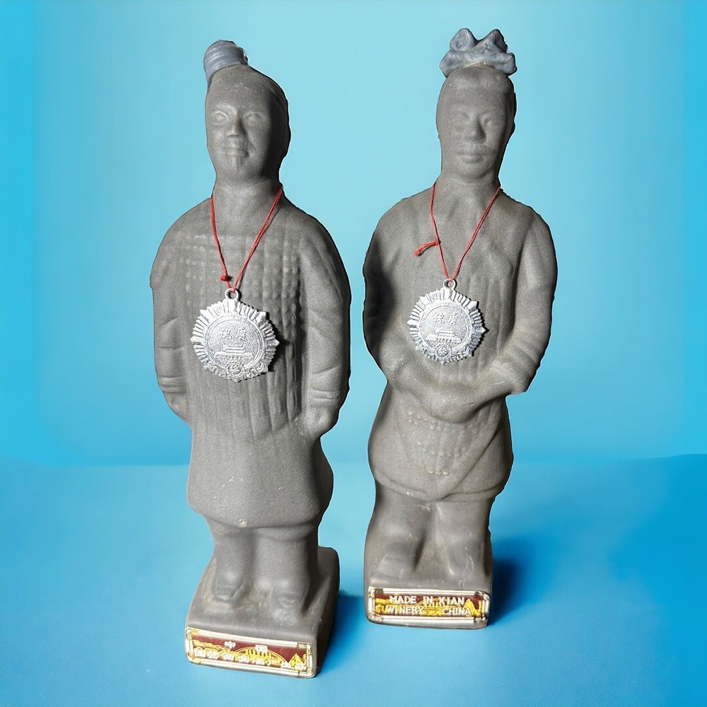SET OF 2 VINTAGE TERRACOTTA WARRIOR WINE BOTTLES
