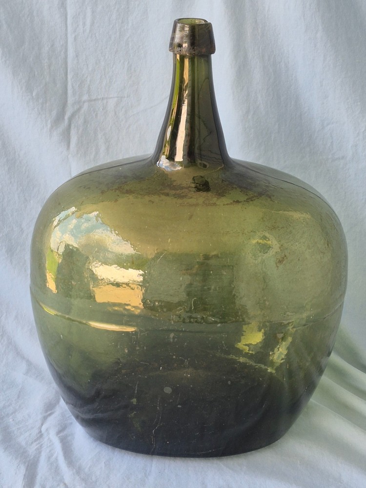 Huge 18.5&Prime; Vintage Demijohn Jug Green Glass Italian Wine Bottle Mid Century MCM