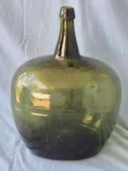 Huge 18.5&Prime; Vintage Demijohn Jug Green Glass Italian Wine Bottle Mid Century MCM