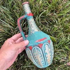 Vintage Medea Ceramic Turquoise Wine Bottle Decanter Jug Boho MCM Table Decor