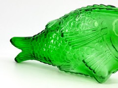 Vtg Green Fish-Shaped Collectible Wine Bottle Italy Self-Standing Original Cork