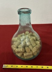 Vtg Aqua Glass Demijohn Large Oval Bottle Jug 11” with Corks Air Bubbles Rare🩵