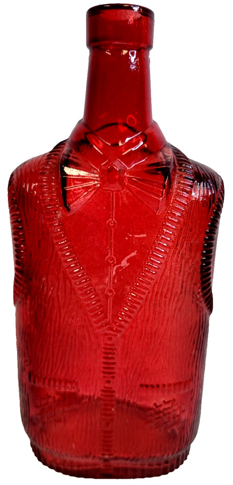 Vintage Ruby Red Liquor Or Wine Bottle/ Decanter Shaped As A Tuxedo.