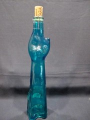 MOSELLAND « CAT » TEAL GREEN EMPTY LIQUOR BOTTLE W/ CAT CORK