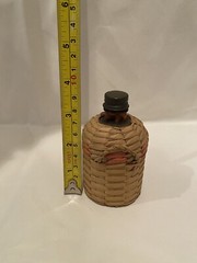 Small Antique Wicker Wrapped Brown Glass Bottle