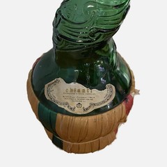 Vtg Empoli 34” Tall Glass Green Bottle Italy Chianti Swirl Cork Label Basket