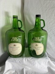 Vintage Dark Green Glass Jug 4 Liters with Handle. One Has Lid Other Does Not