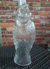 Fish Shaped Clear Glass Wine Bottle w/ Cork 13&Prime; Tall Vintage