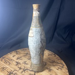 VTG Italian Roman Wine Bottle Ceramic Stone Finished TITVLVS Gold Tone Turquoise