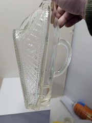1966 London Winery Ltd Boat in Glass Wicker Basket Wine Bottle, With Handle