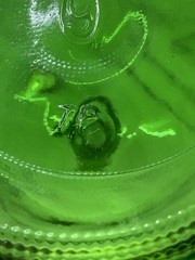 Vintage Green Glass 3 Liter Decanter Jug With Ring Handle And Cap 10.75” x 6.5”